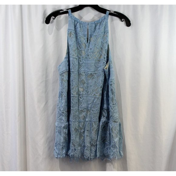 NWT Alfani Womens Light Blue Lace Overlay Halter Blouse 12 - Picture 7 of 8